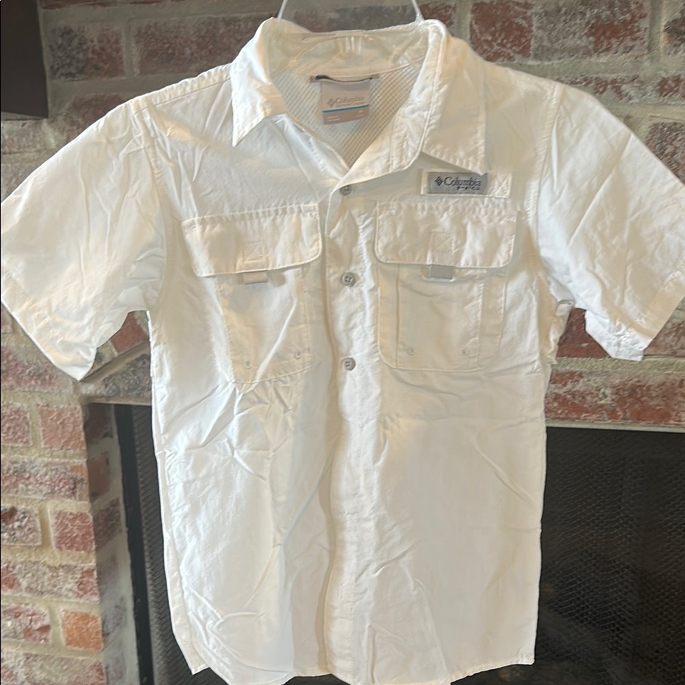 Columbia White Button Down Shirt Short Sleeve